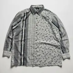 ヴィンテージ　Art Fish　アート柄　総柄　アシンメトリー　長袖シャツ　L