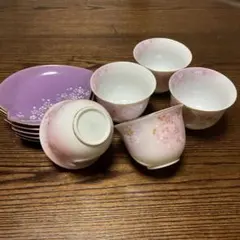 湯呑みと菓子皿　5客セット　桜模様