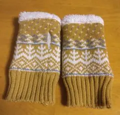指なしニット手袋 マスタード