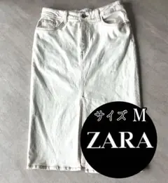 【美品】ZARA ホワイトデニム　ミディ丈 タイトスカート M