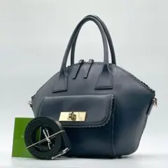 極美品 Kate Spade 2wayバッグ オールレザー ネイビー f257