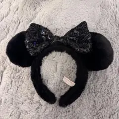 黒 ミニー カチューシャ ブラック ふわふわ スパンコール ディズニー