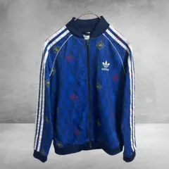 adidas アディダス SST トラックジャケット 総柄 青 キッズ 140
