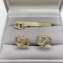 クリスチャンディオール　ラインストーン　CDロゴ　ネクタイピン　カフス　ゴールド