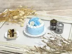 ミニチュアスイーツ♡ブルーローズのジュエリーケーキ♡樹脂粘土♡ミニチュア♡ケーキ