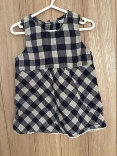 無印良品　麻100%チェック柄 リネンワンピース チュニックベビー　女の子90のサムネイル