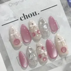 チェリー ネイルチップ ピンク マグネット 韓国 ガーリー ドット