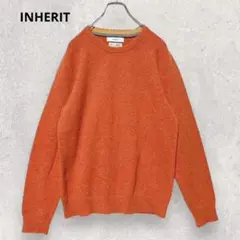 INHERIT ウール100％ ニットセーター M オレンジ トラディショナル
