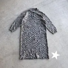 vintage 長袖 ニットワンピース モノトーン チェック柄　ロング丈