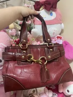 00s Coach エンボスドシグネチャー ハンドバッグ オールレザー　ボルドー