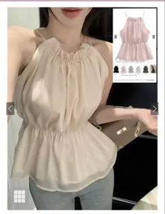 GRL ホルターネックオーガンジーペプラムトップス M アイボリー