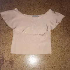 ザラ パウダーピンクベージュ デザインサマーニット