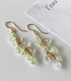 プレナイト セイロンムーンストーン 14kgfピアスorイヤリング