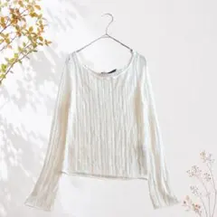 ザラ ZARA 透かし編みニット カットソー シアー感 ボートネック10708