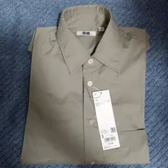 新品未使用　ユニクロＵ　オーバーサイズチェックシャツ/5分袖　グレーＳサイズ