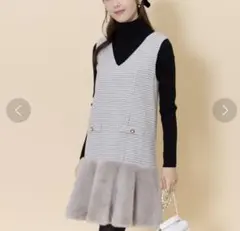 着用2回　swingle 千鳥柄ヘムファーVネックジャンパースカート　ワンピース