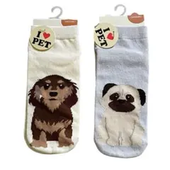 犬柄ショート丈ソックス ミニチュアダックスフンド パグ 2足セット