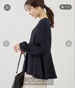 ロペピクニック 袖プリーツフレアブラウス ネイビー s