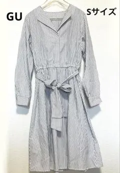GU ジーユー シャツワンピース ストライプ 長袖 ロング丈 リボン付 Sサイズ