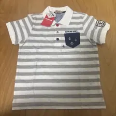 【新品未使用】ミキハウス　ポロシャツ　130サイズ グレー マリン ボーダー
