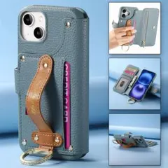 ブルー　iPhone 11/12/13/14/15用ケース 手帳型 小物入れ