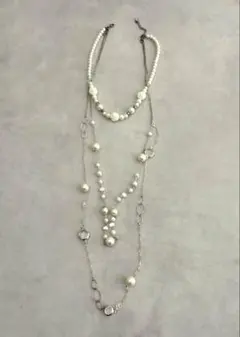 パールとチェーンのロングネックレス　3連