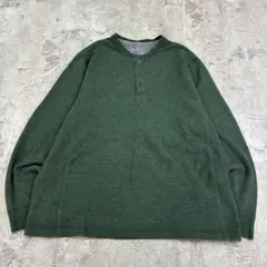 エディーバウアー　ヘンリーネック　XL　グリーン　無地　古着　長袖Tシャツ