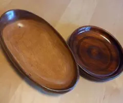 木製楕円形サラダボウル　プレート　木製茶菓子入れ　２点