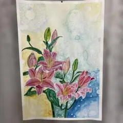 百合の花 水彩画 アート作品　大きめ　夏のオリエンタル 百合の花 水彩画 アート作品 大きめ 夏のオリエンタル - メルカリ