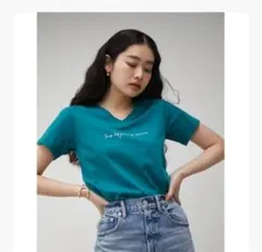 AZUL VネックTシャツ ターコイズ ロゴ 半袖 M レディース 無地のサムネイル