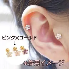 軟骨ピアス18G【ピンク✕ゴールド】のサムネイル