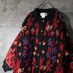 【入手困難 最高デザイン】肉厚 ニット カーディガン 総柄 ボタニカル 高級感