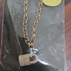ゴールドチェーン ダイヤモンド風ロック キーホルダー
