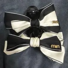 リボン ヘアクリップ ブラック ホワイト 2点セット