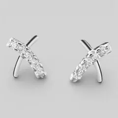 キラキラ　X シルバーピアス　CZ ジルコニア　S925刻印【両耳セット】
