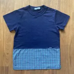 familiar ネイビー 一部チェック柄 Tシャツ 130cm