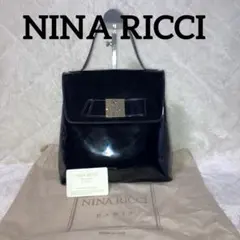 美品　ニナリッチ　ハンドバッグ　エナメル　ブラック系　ゴールドロゴ　イタリア製