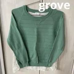 【新品未使用】grove 　レディース　カットソー　トップス　レース　グリーン