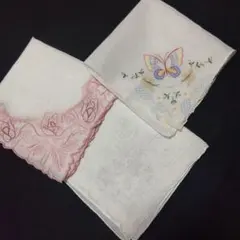 スワトウ刺繍ハンカチ 3枚セット 未使用 ヴィンテージ品
