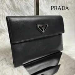 ✨高級✨ プラダ 三角ロゴ サフィアーノ 三つ折り財布 レザー プレート 黒