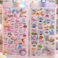 3Dぷっくりシール2点セット かわいいアニマル柄 立体シール　ぷくぷくシール２枚