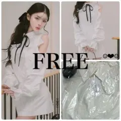 Darich♡ショルダースカラップフリルシャツミニワンピース♡ホワイト♡FREE