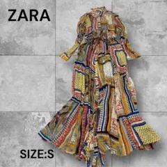 e1237☆ZARA 多色柄 ロングシャツワンピース S