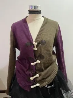 bortsprungt 骨型ボタン カーディガン　茶紫