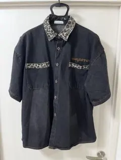 DIAVEL ブラック 豹柄デニムシャツ