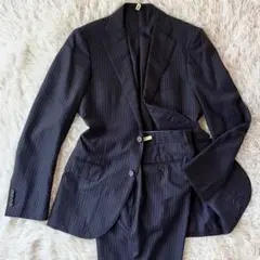 極美品☆トゥモローランド 高級スーツ セットアップ グアベロ M 紺 ストライプ