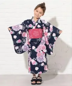 新品　組曲　浴衣　セパレートタイプ　花柄　ネイビー　サイズL 120-130