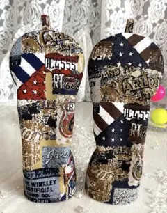 ビンテージ赤&黒柄UT用2本セット❣️ゴルフヘッドカバー⛳️ハンドメイド