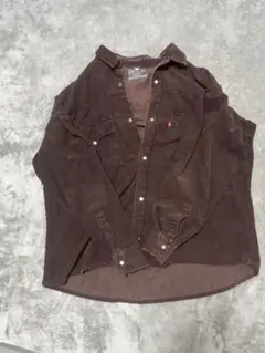 ダークブラウン コットン ボタンアップシャツ L