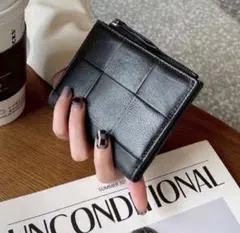 本革 二つ折り財布 メンズ レディース 小銭入れ コンパクト ミニウォレット 黒